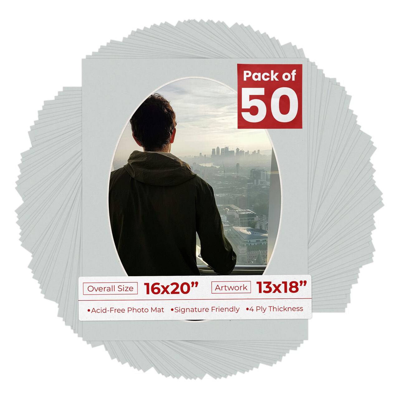 Gray Mat Board for 16x20 Frames - Oval Opening for 13x18 Photos